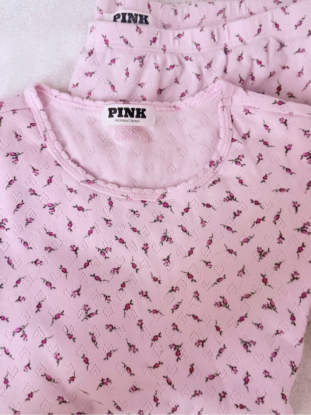 PINK Victoria's Secret Light Pink Floral Knit Pajama Set